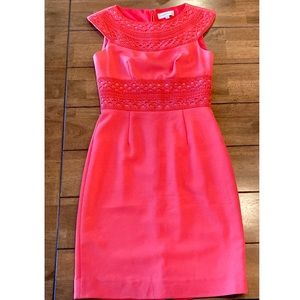 Katherine Kelly Coral Orange Boat Neck A-Line Sheath Dress. Size 2